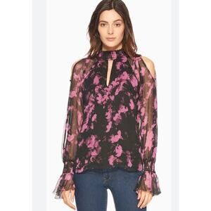 Parker Sabrina Blouse Petal Bloom Dark Floral Silk Choker Blouse Women's Top M